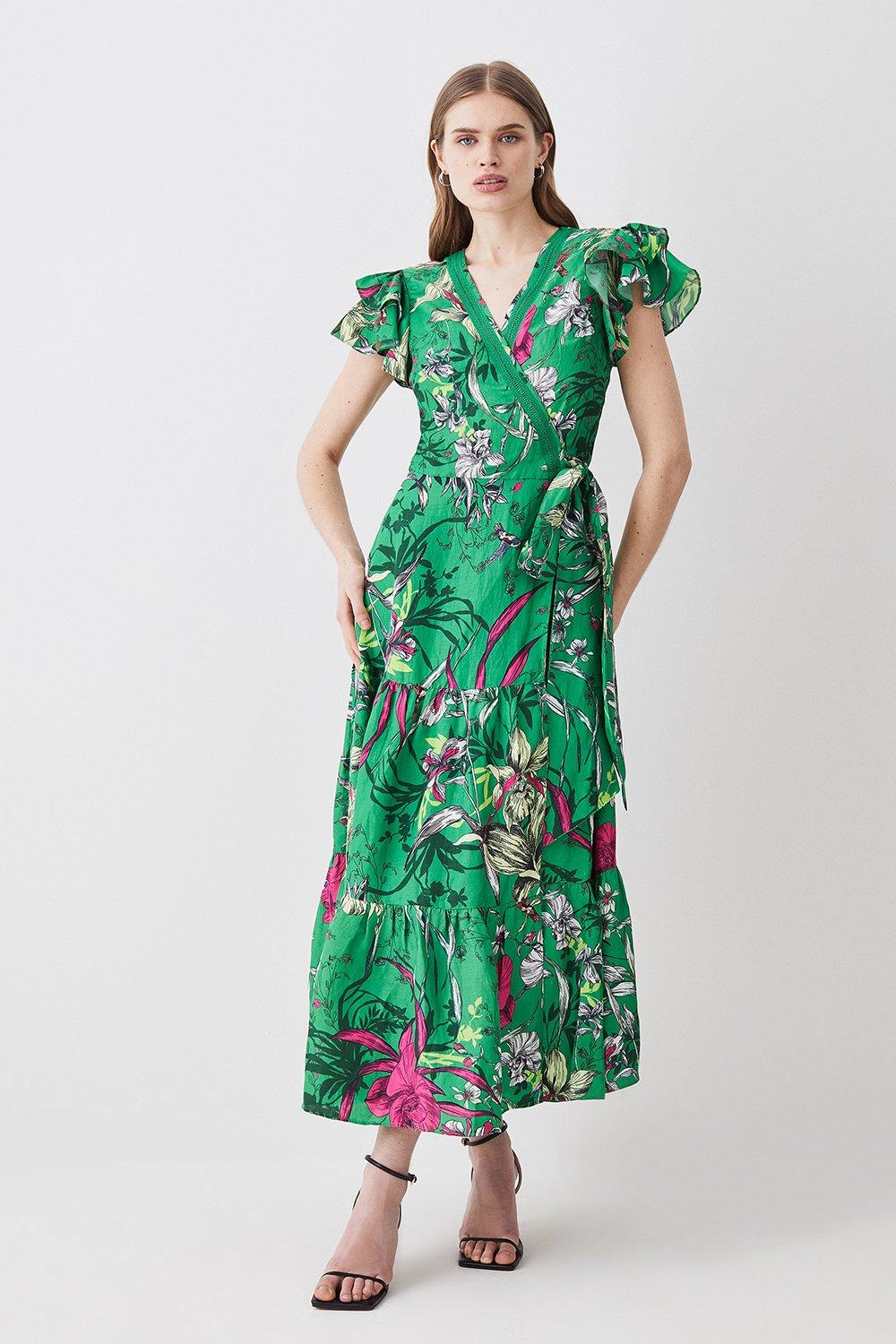 Tiered Floral Printed Linen Modal Woven Maxi Dress