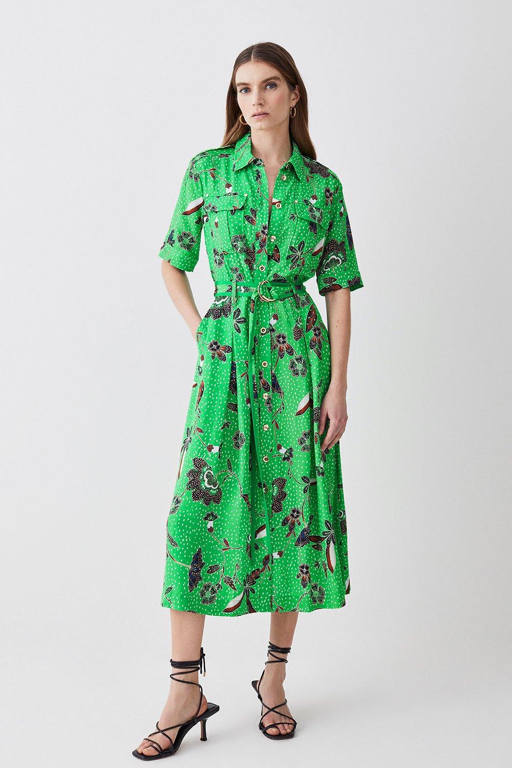 Tall Floral Batik Premium Linen Woven Shirt Dress