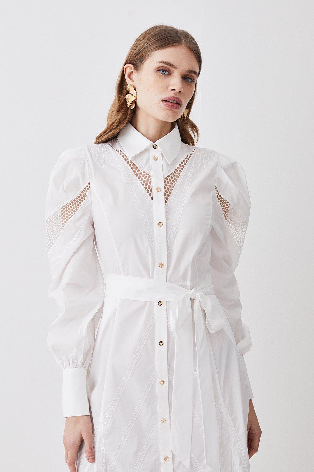 Cotton Cutwork Midi Shirt Dress