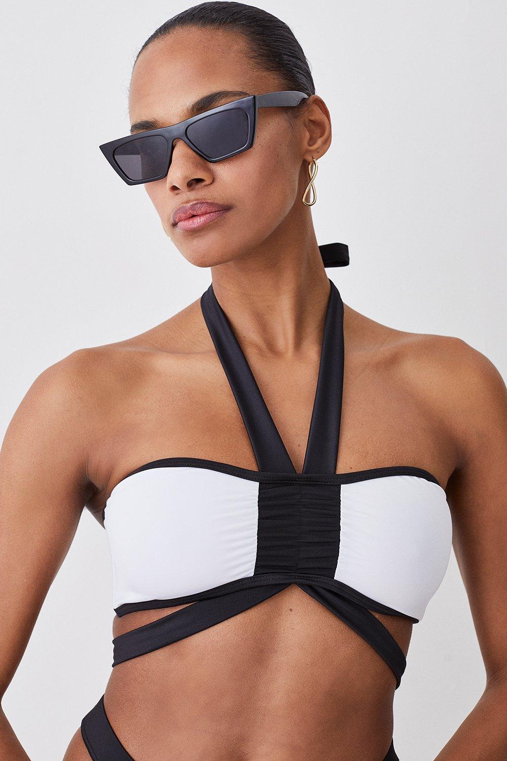 Mono Halter Neck Strap Detail Bikini Top
