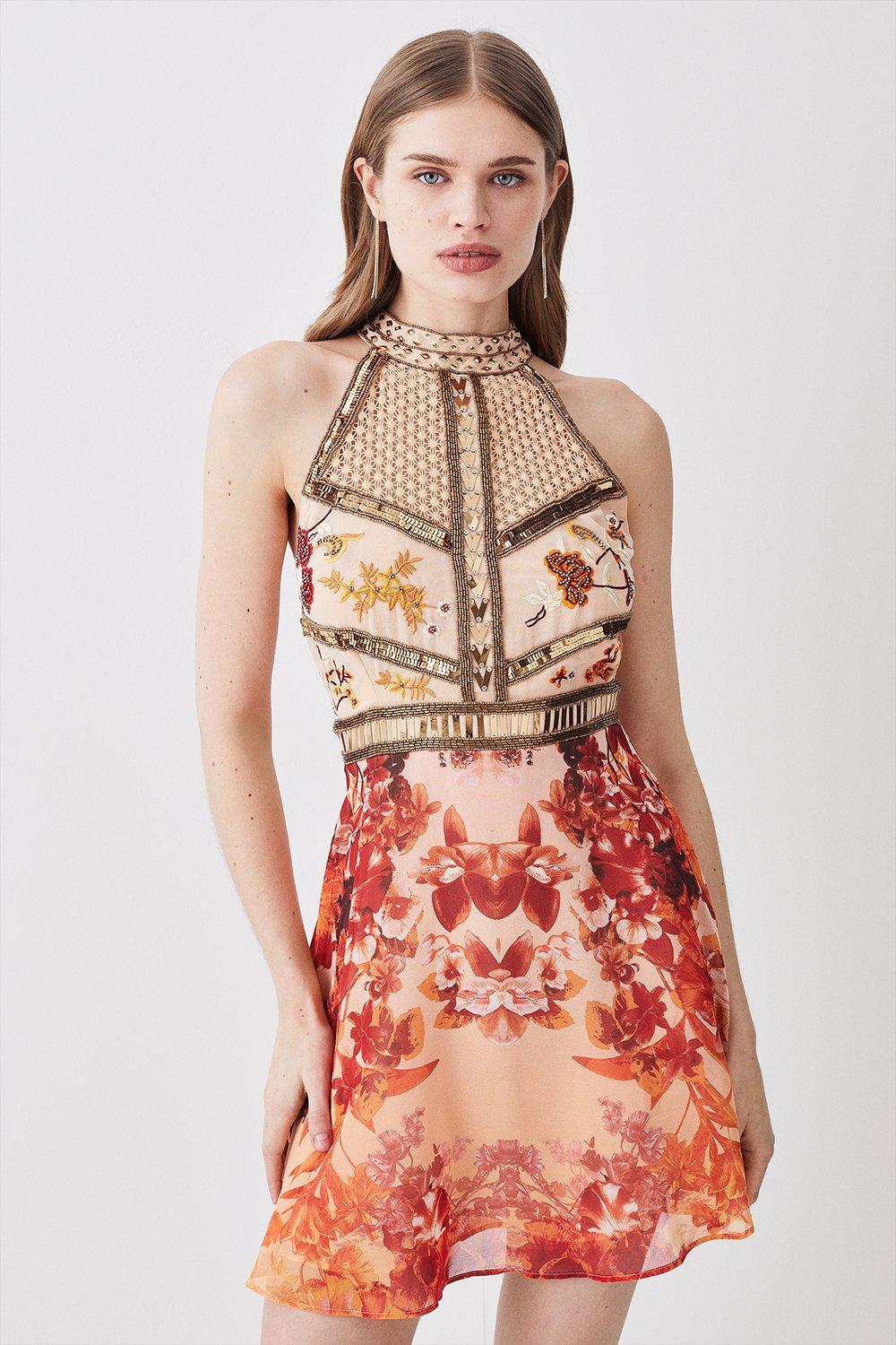 Beaded And Embroidery Woven Mini Dress