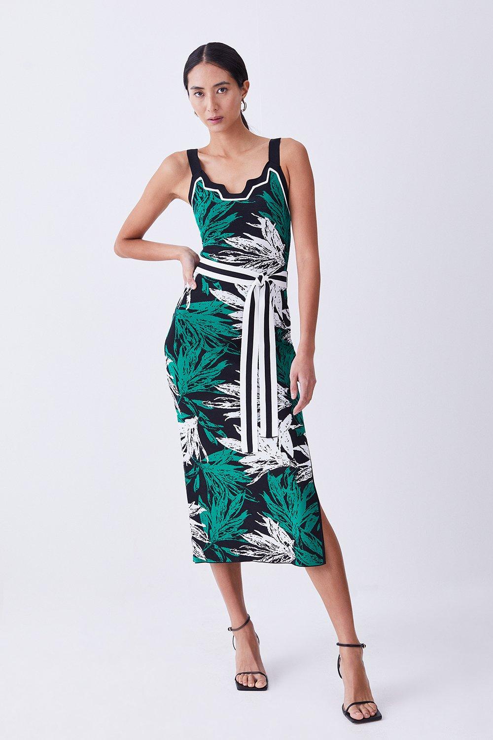 Palm Jacquard Knit Midi Dress