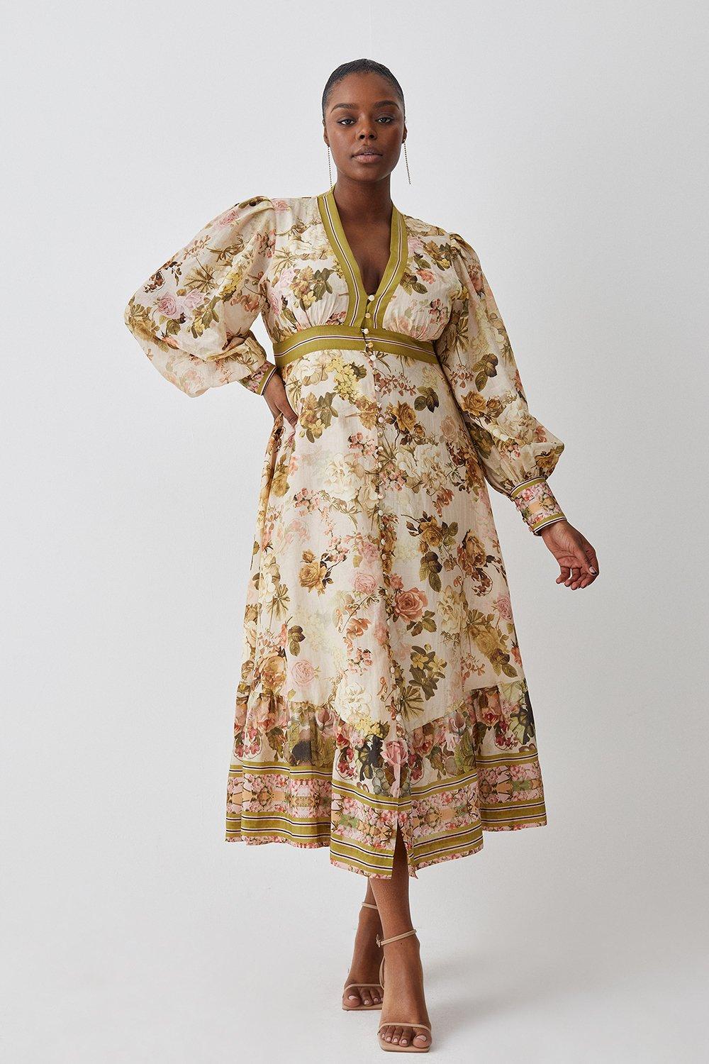 Plus Lydia Millen Silk Cotton Vintage Floral Maxi Dress