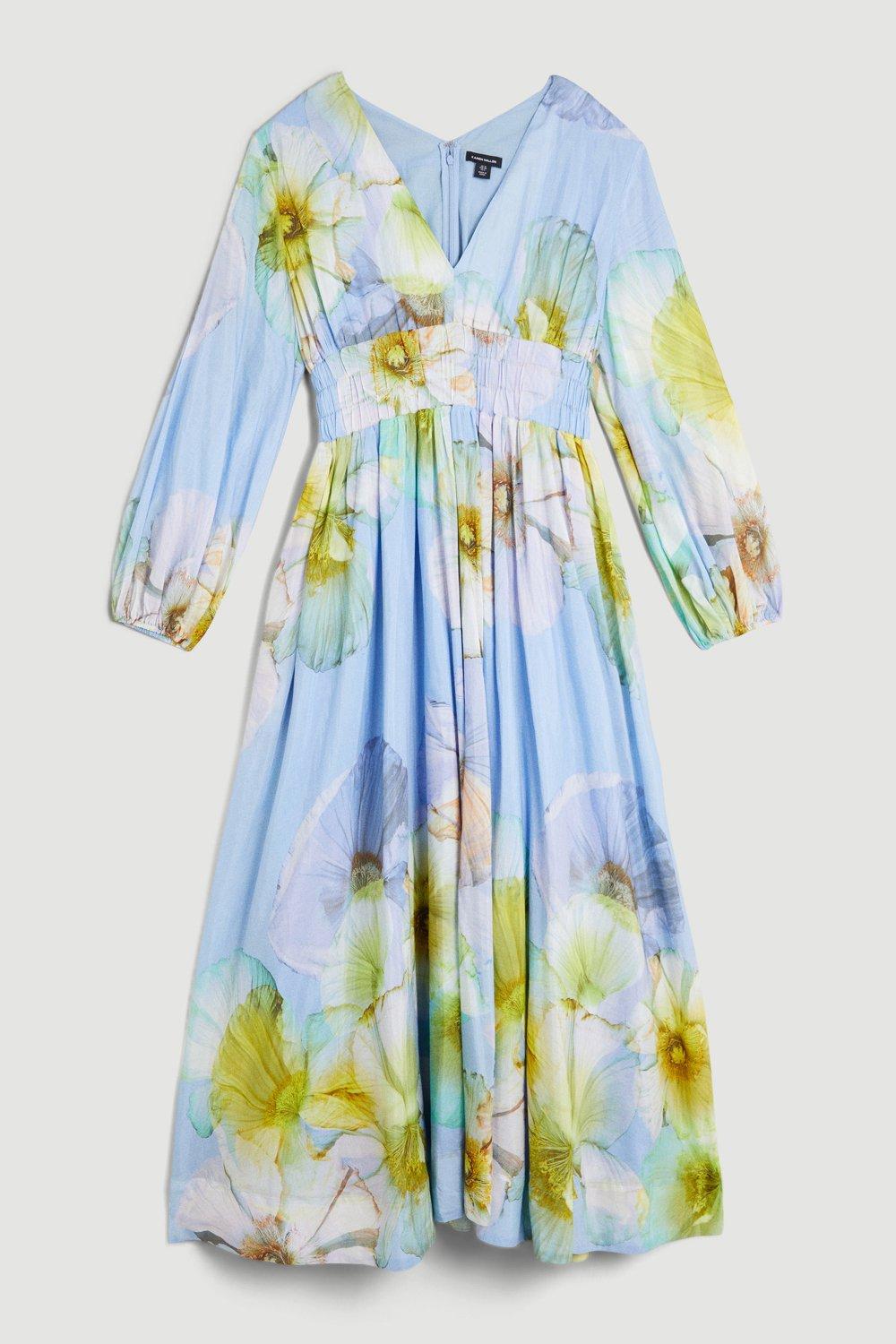 Petite Photographic Floral Silk Cotton Maxi Dress