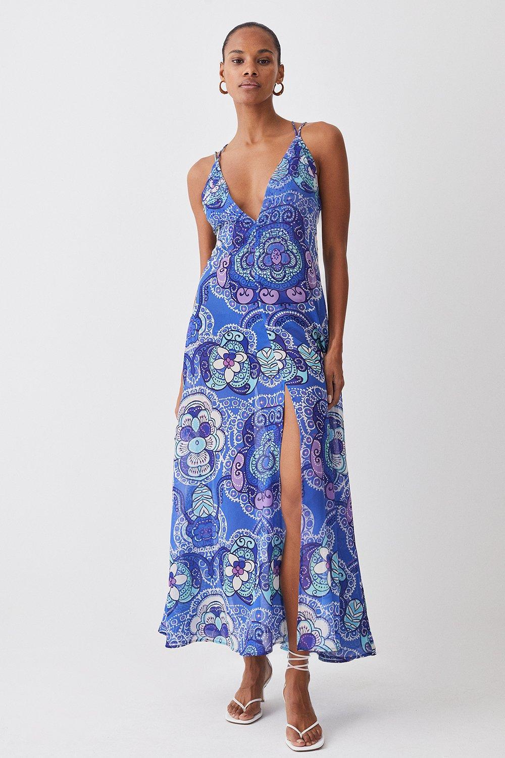 Embellished Batik Embellished Strappy Beach Maxi Dress