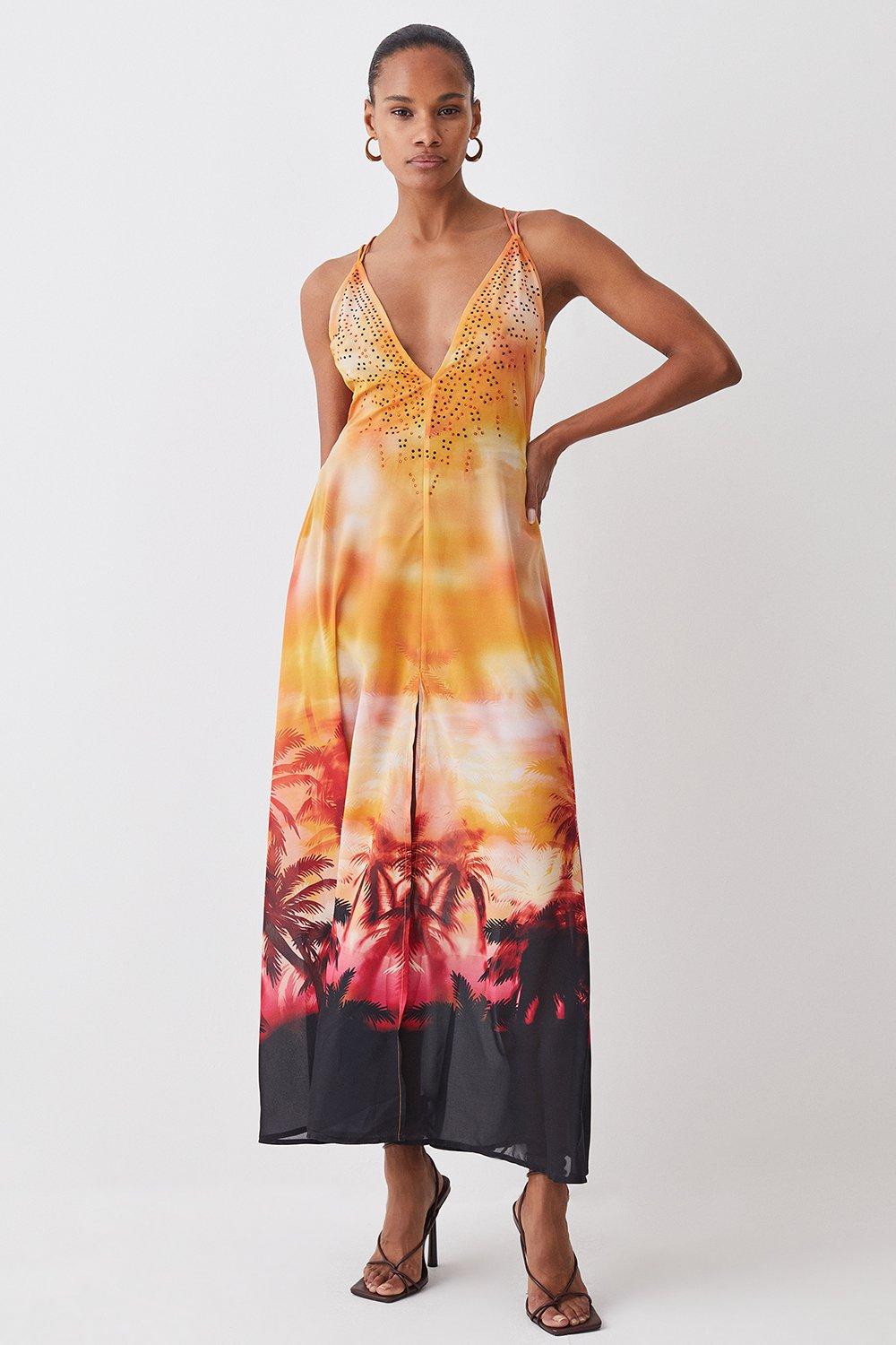 Sunset Embellished Strappy Beach Maxi Dress