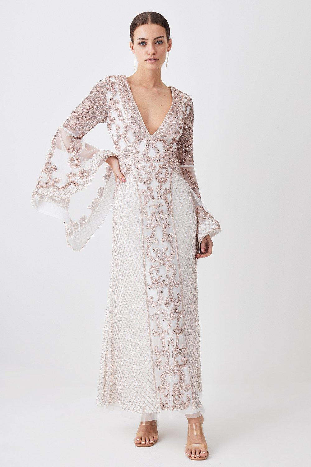 Dresses | Petite Embellished Kimono Sleeve Beaded Maxi Dress | KarenMillen