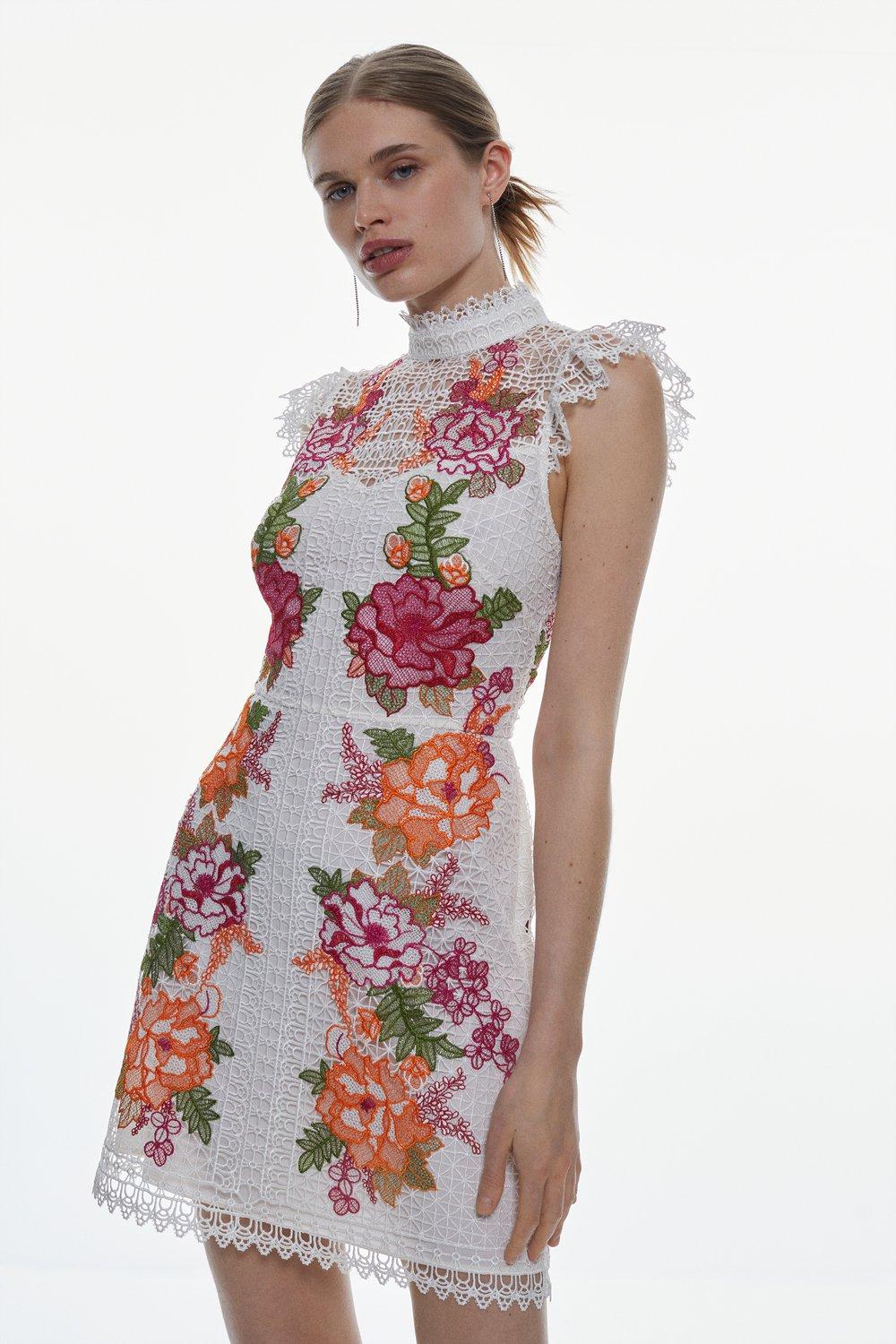 Guipure Lace Floral Embroidered Mini Dress