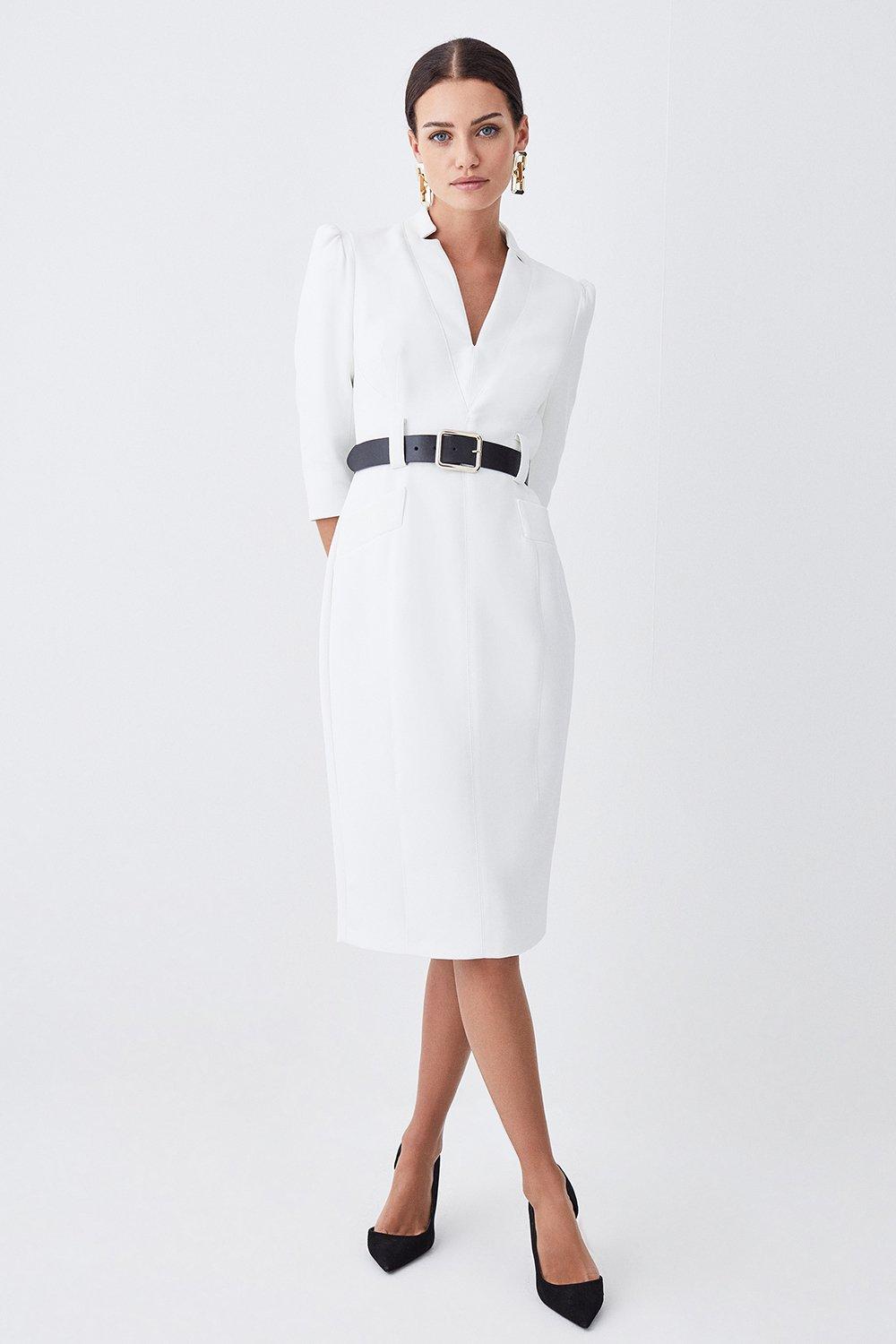 Petite Compact Stretch Belted Forever Belted Midi Dress