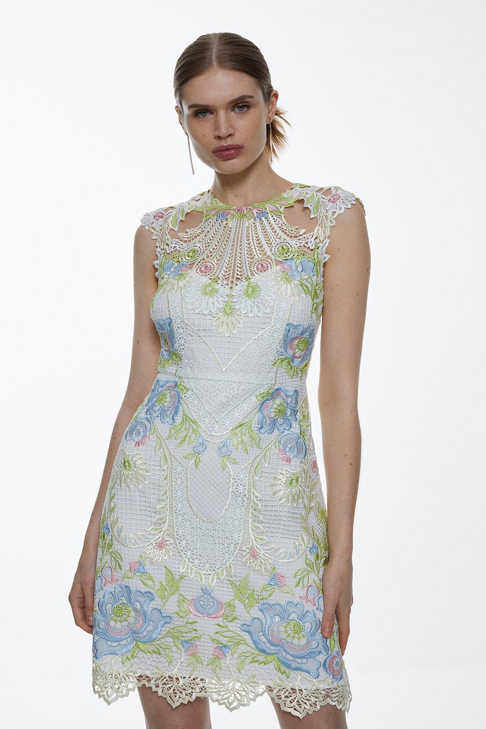Guipure Lace Embroidered Mini Dress