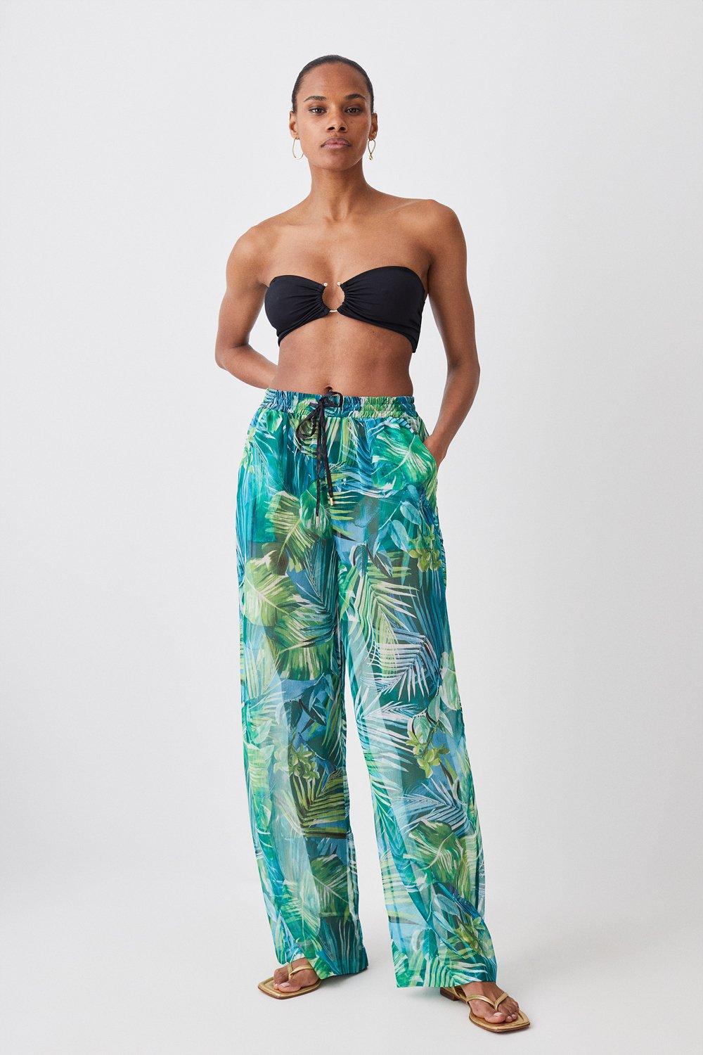 Tropical Printed Wide Leg Beach Trousers