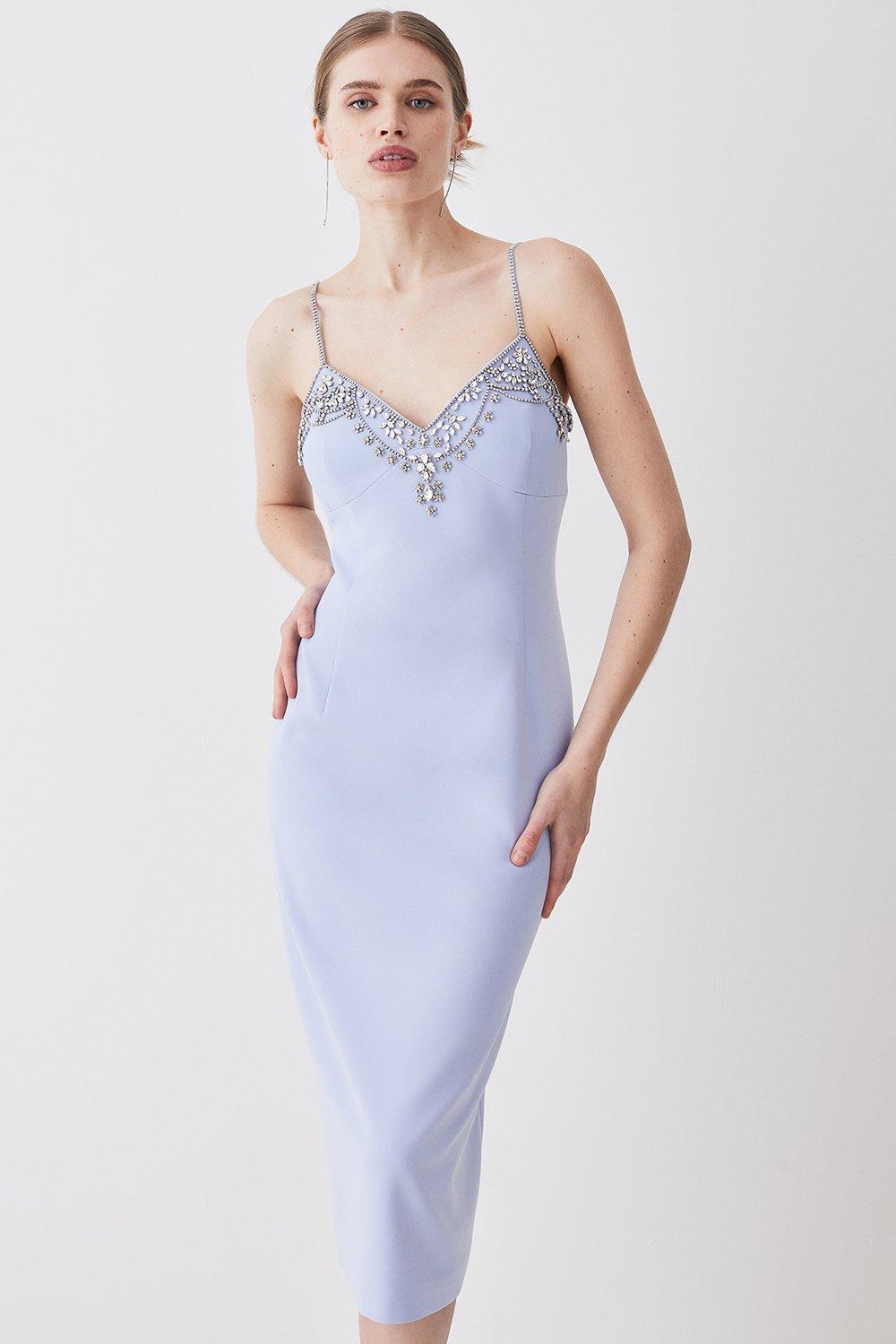 Tall Crystal Embellished Strappy Woven Midi Dress