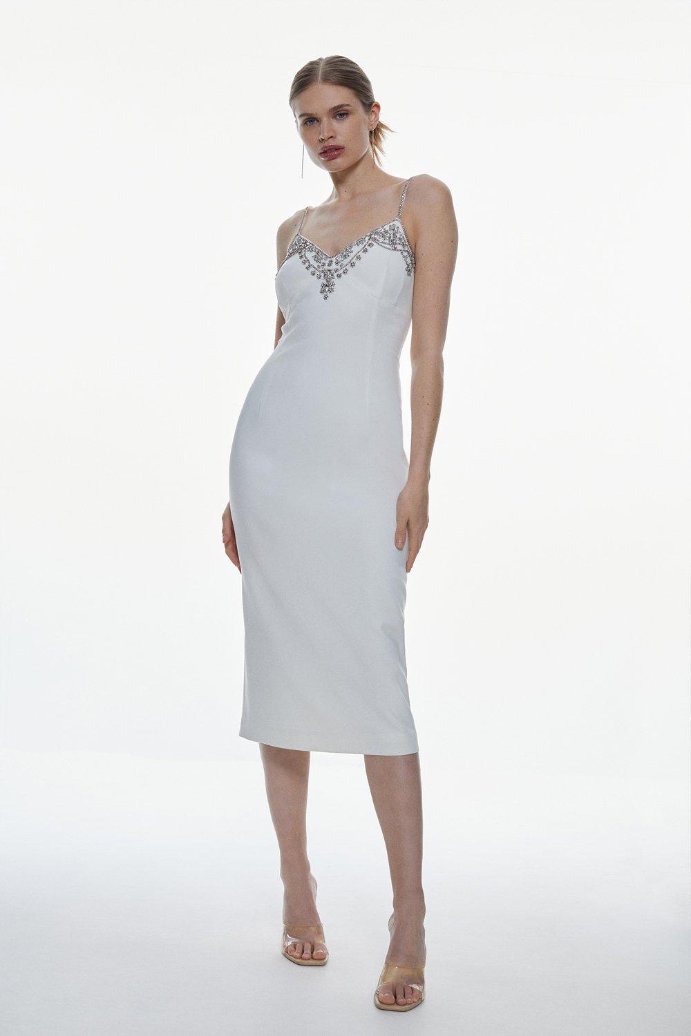 Petite Crystal Embellished Strappy Woven Midi Dress