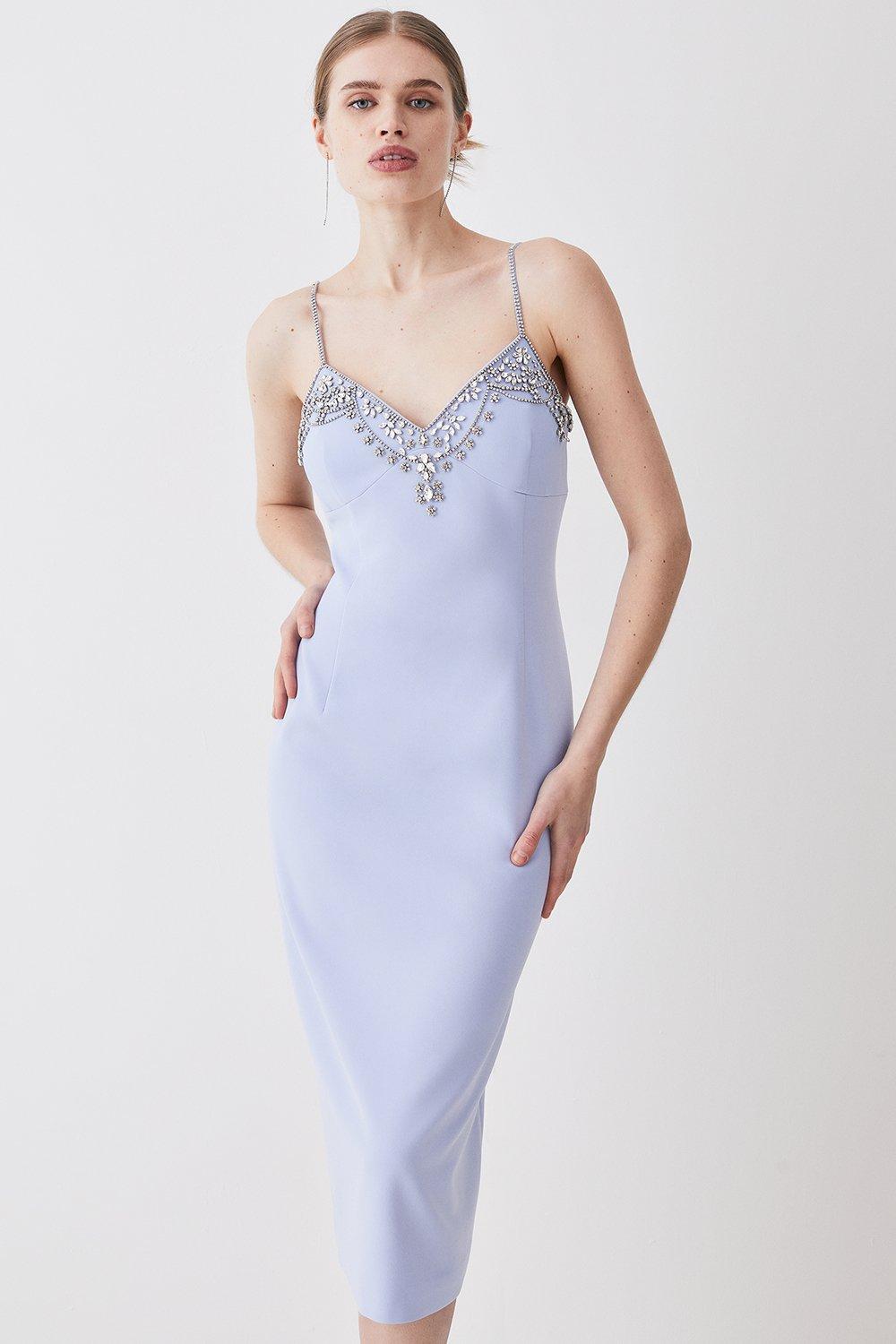 Crystal Embellished Strappy Woven Midi Dress