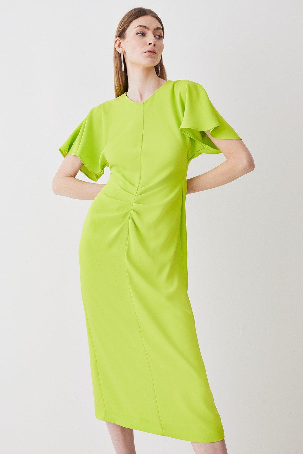 Ruched Front Crepe Midi Dress