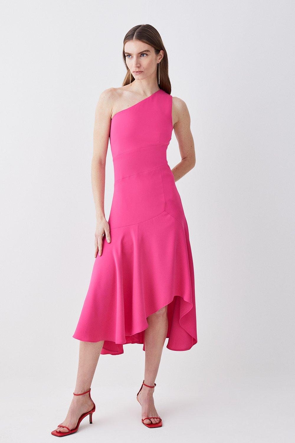 One Shoulder Soft Tailored High Low Midi Dress