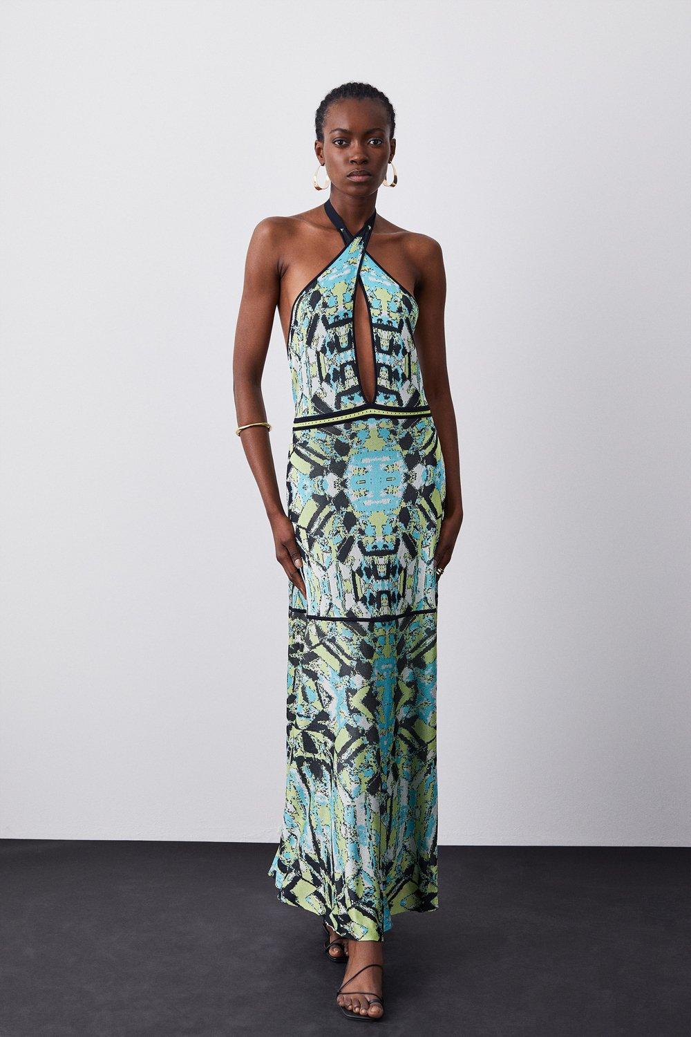 Tall Slinky Knit Jacquard Geo Maxi Column Dress