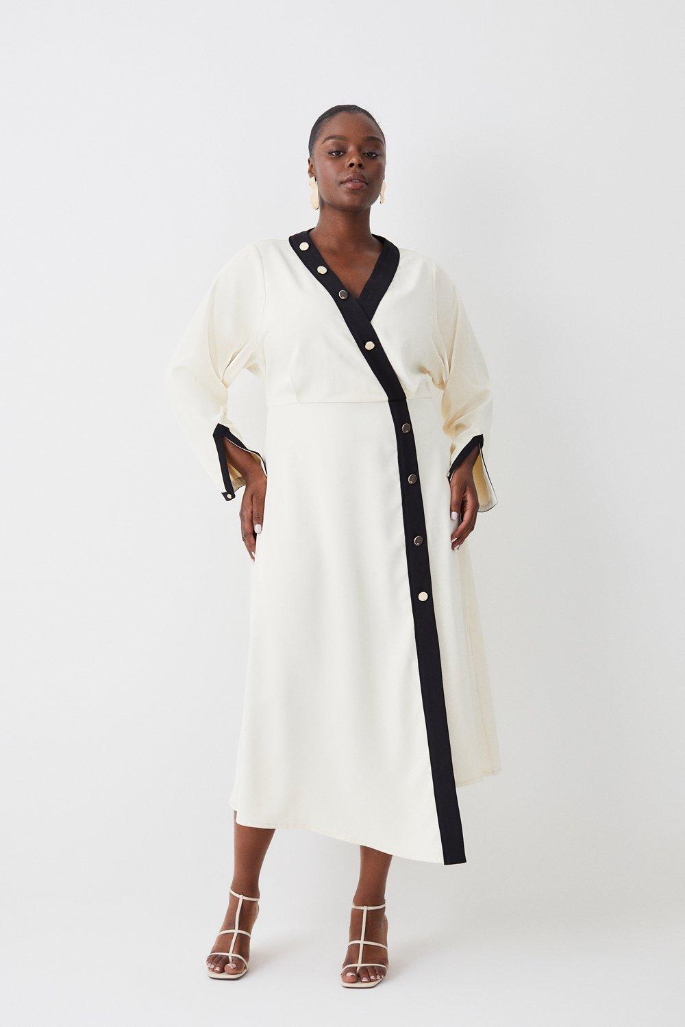 Plus Size Twill Asymetric Maxi Wrap Dress