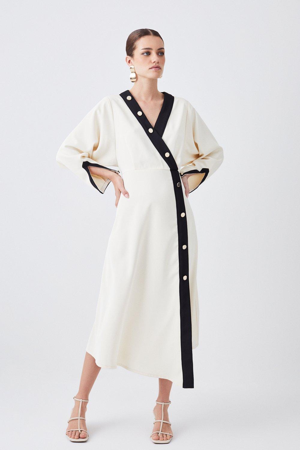 Petite Twill Asymmetric Midi Wrap Dress