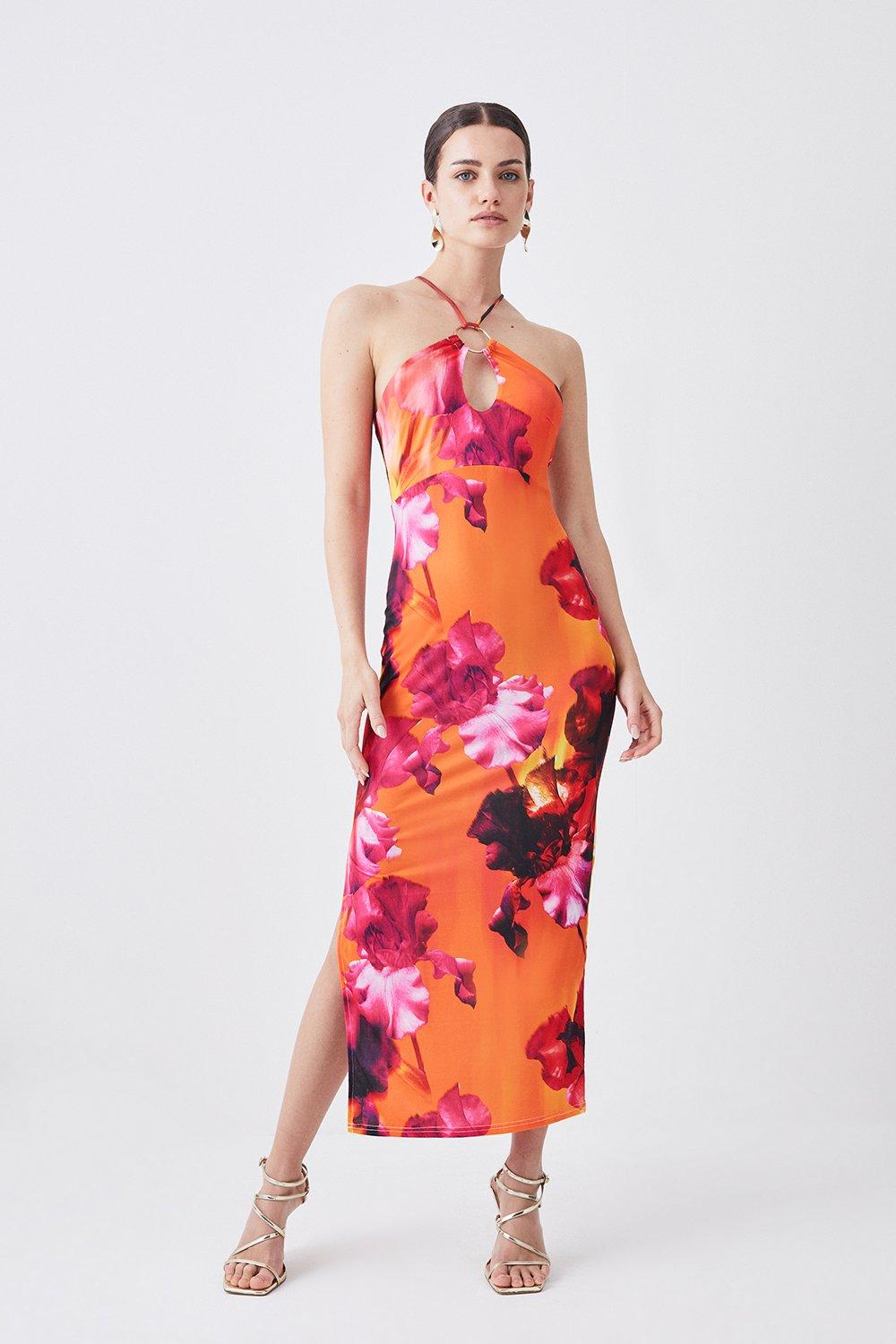 Petite Floral Print Halter Jersey Maxi Dress