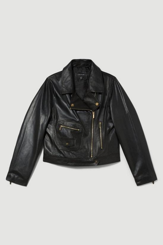 KarenMillen Plus Size Leather Pocket Detail Biker Jacket 4