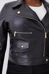 KarenMillen Plus Size Leather Pocket Detail Biker Jacket thumbnail 5