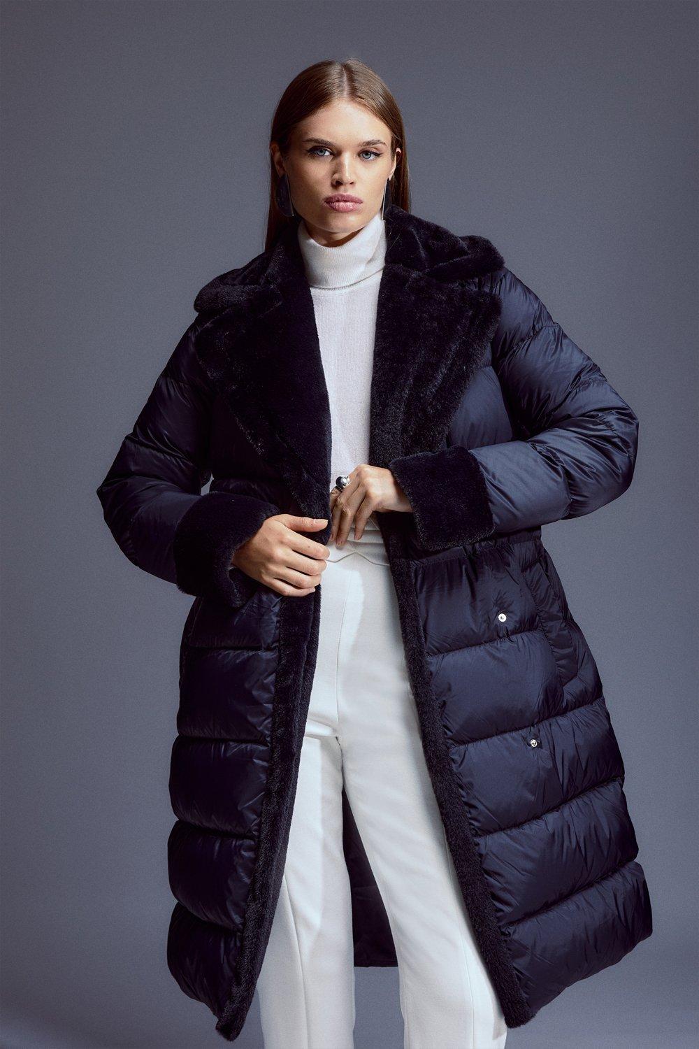 Petite Wide Collar Faux Fur Coat | Karen Millen