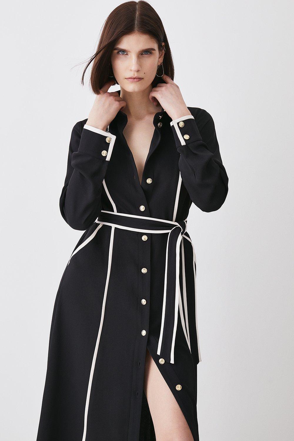 Soft Tailored Pipe Detail Sleeved Shirt Dress