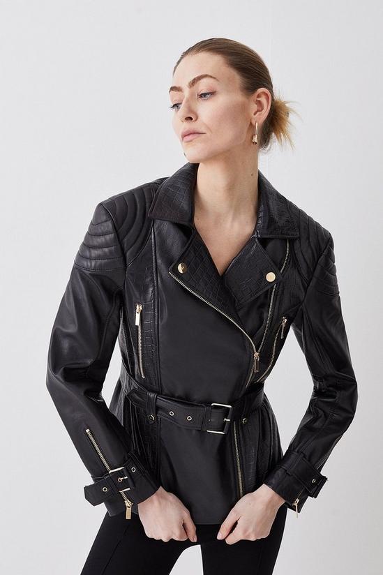 KarenMillen Leather Contrast Textured Panels Biker Jacket 1