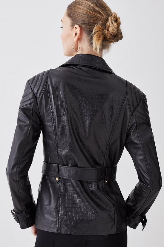 KarenMillen Leather Contrast Textured Panels Biker Jacket 3
