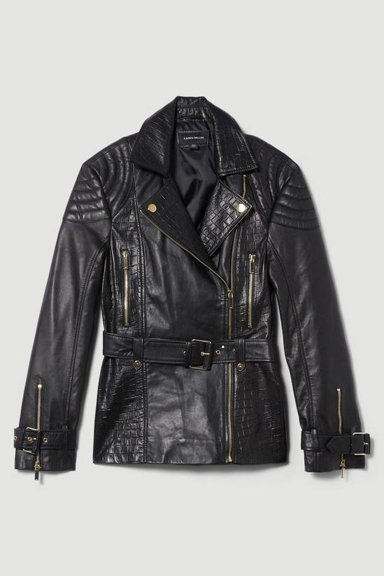 KarenMillen Leather Contrast Textured Panels Biker Jacket 4