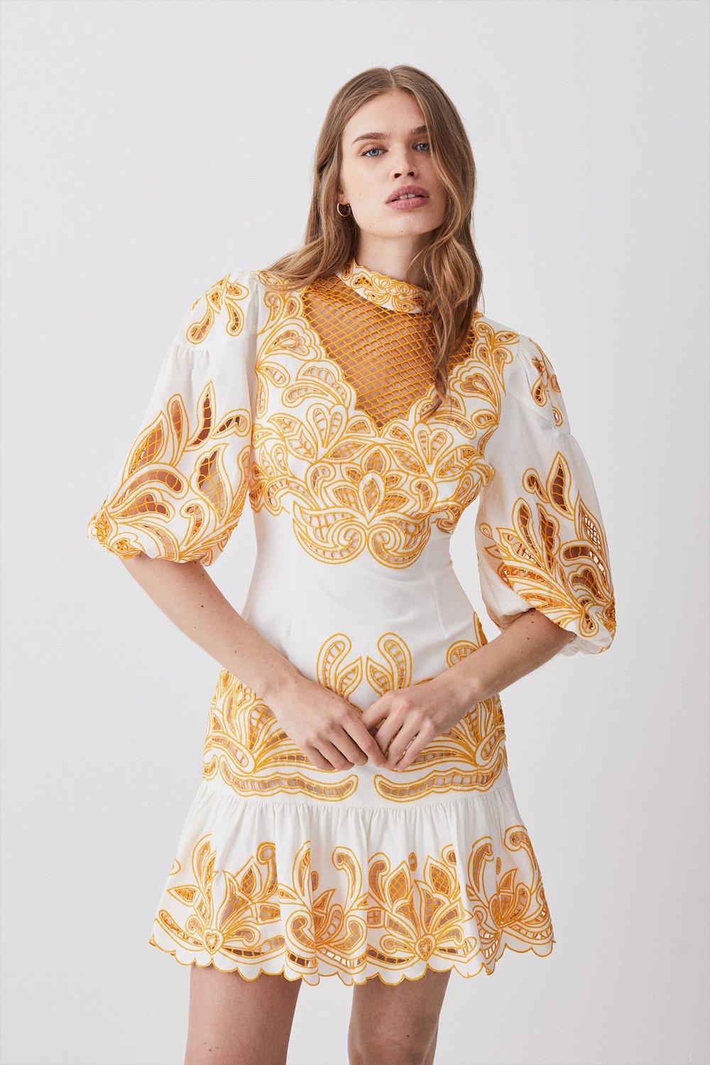 Mirrored Cutwork Embroidered Woven Mini Dress