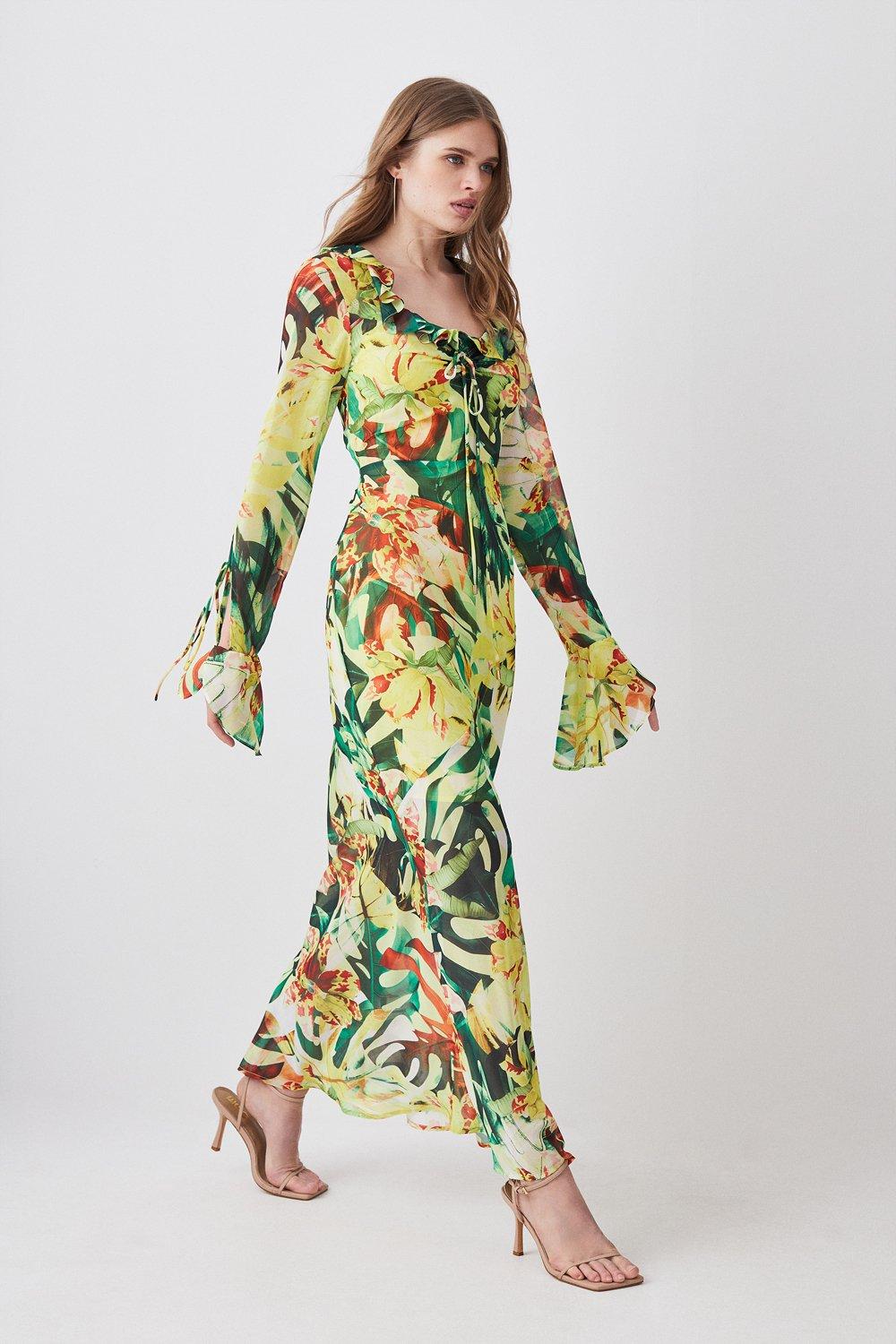 Jungle Print Georgette Midi Dress