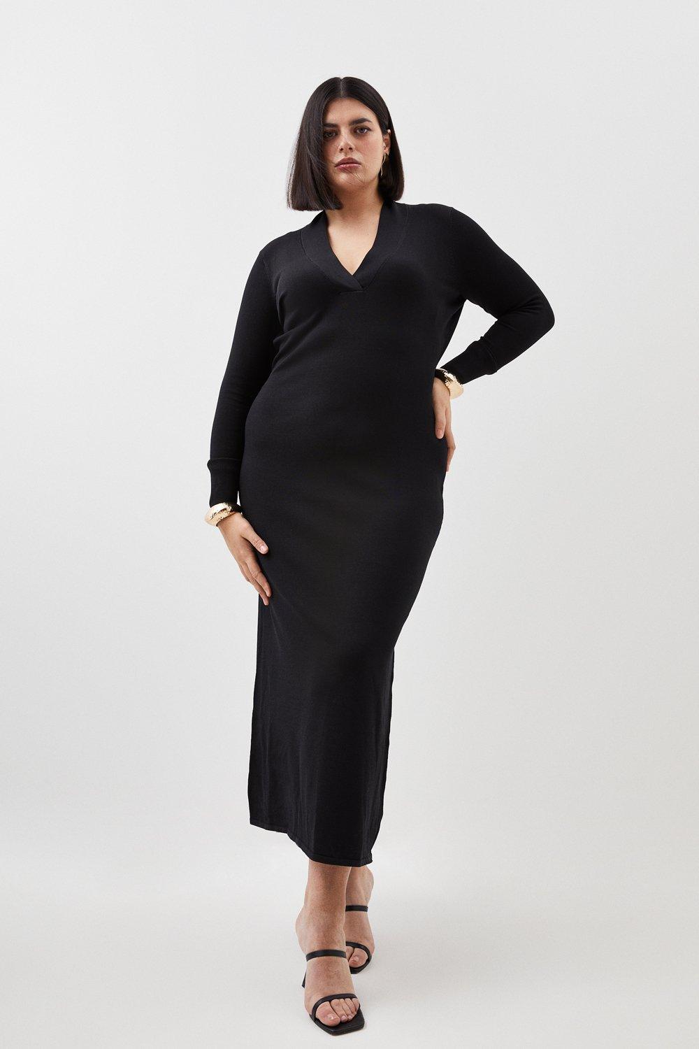 Plus Size Viscose Blend Knit Midaxi Dress With Shawl Collar