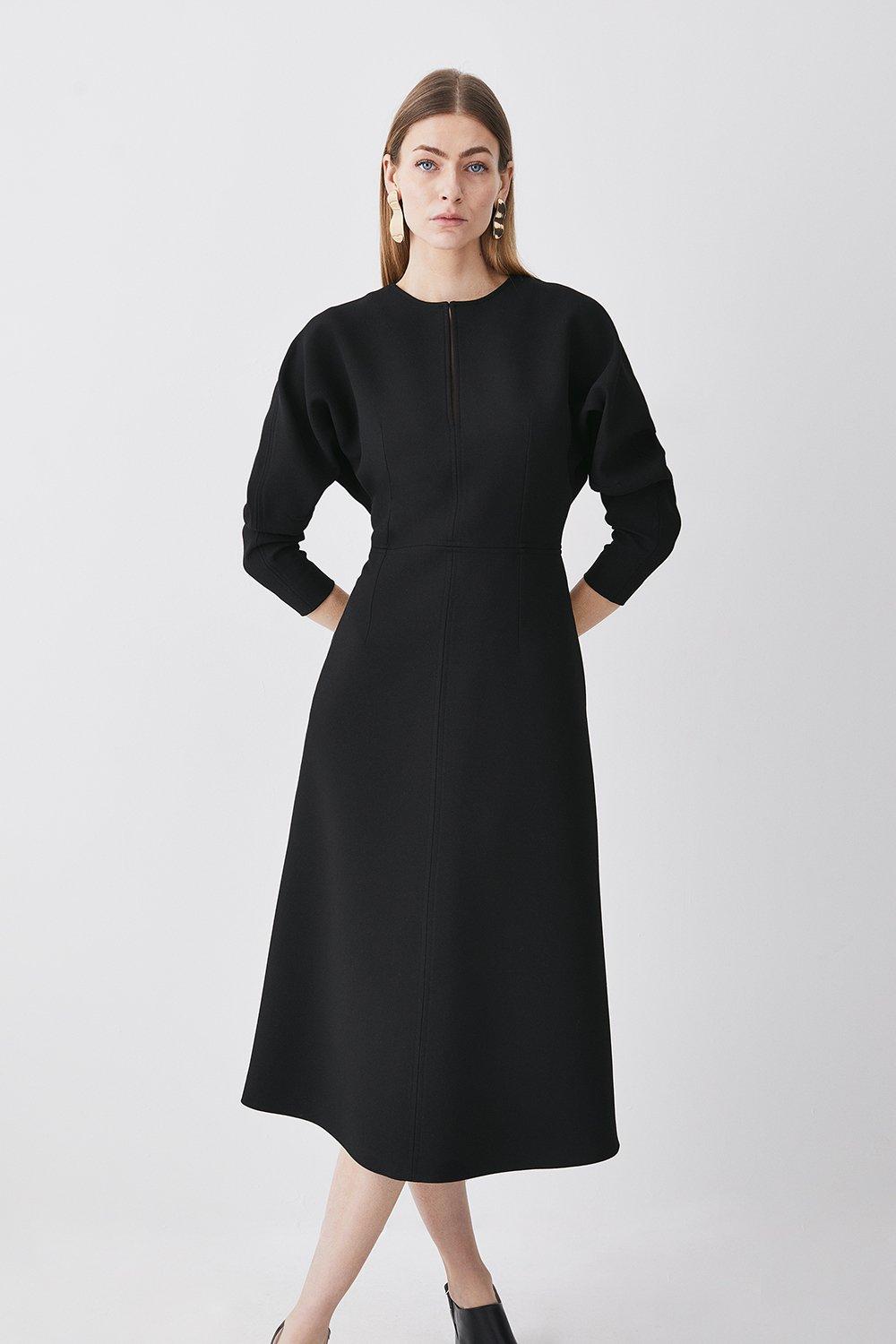 Structured Crepe Keyhole Rounded A Line Midi Dress