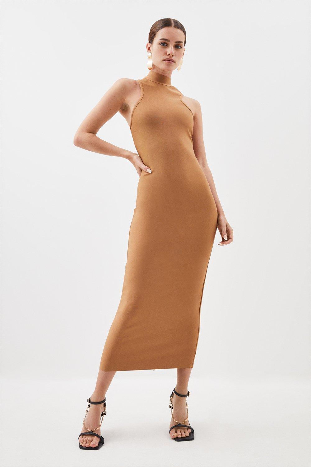 Petite Figure Form Bandage Racer Style Knit Midaxi Dress