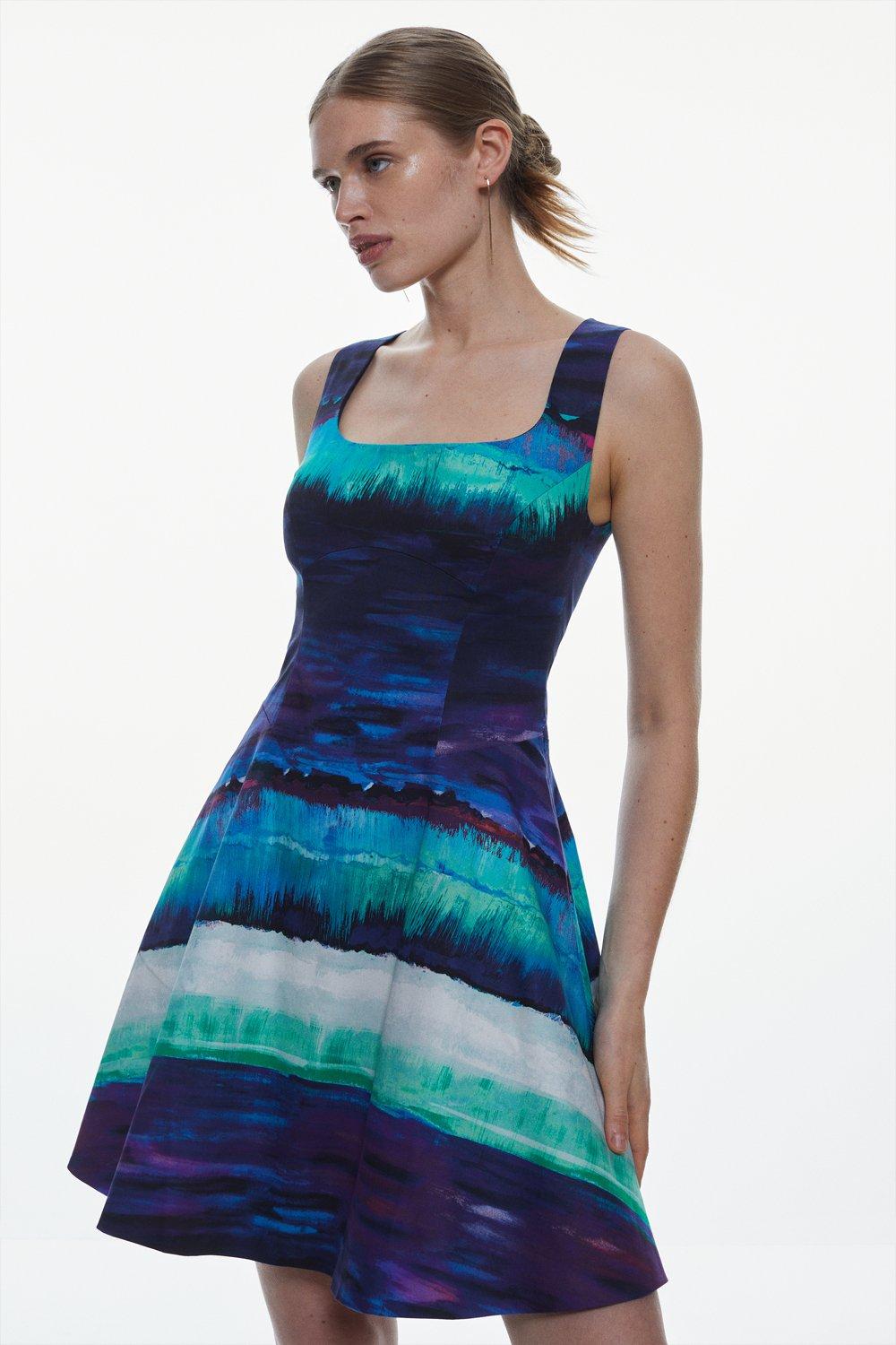 Painterly Stripe Full Skirted Mini Dress