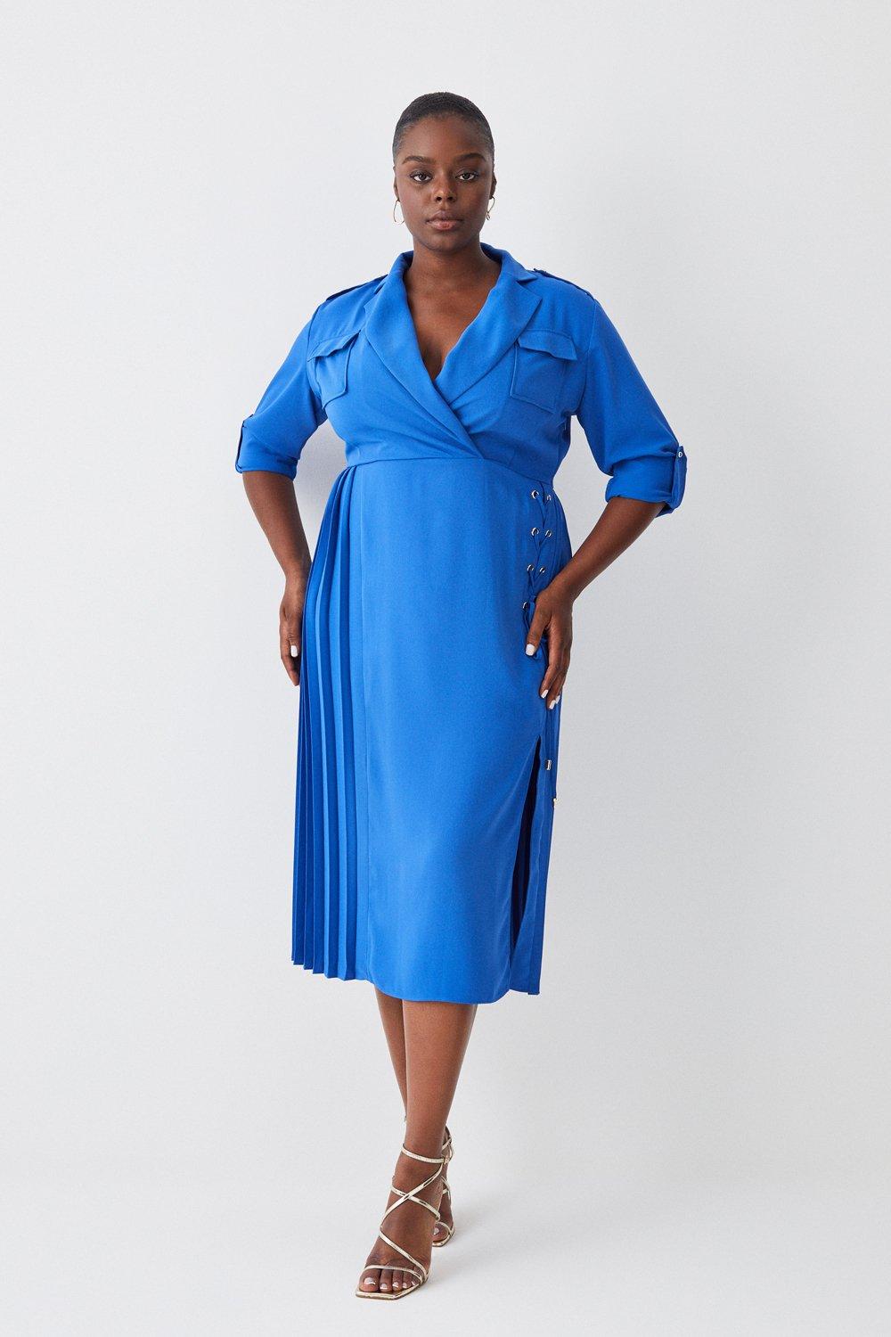 Plus Size Soft Tailored Lace Up Pleated Shirt Dress