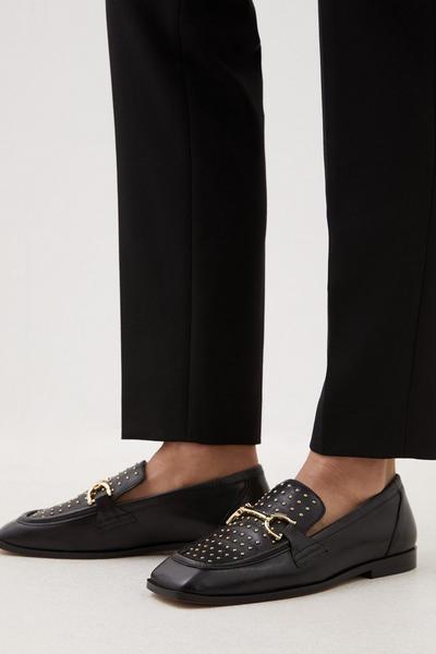 Leather Studded Square Toe Loafer
