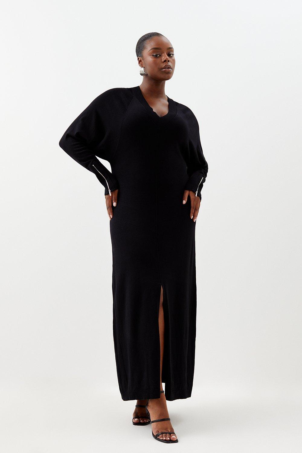 Plus Size Viscose Blend Batwing Knitted Column Maxi Dress