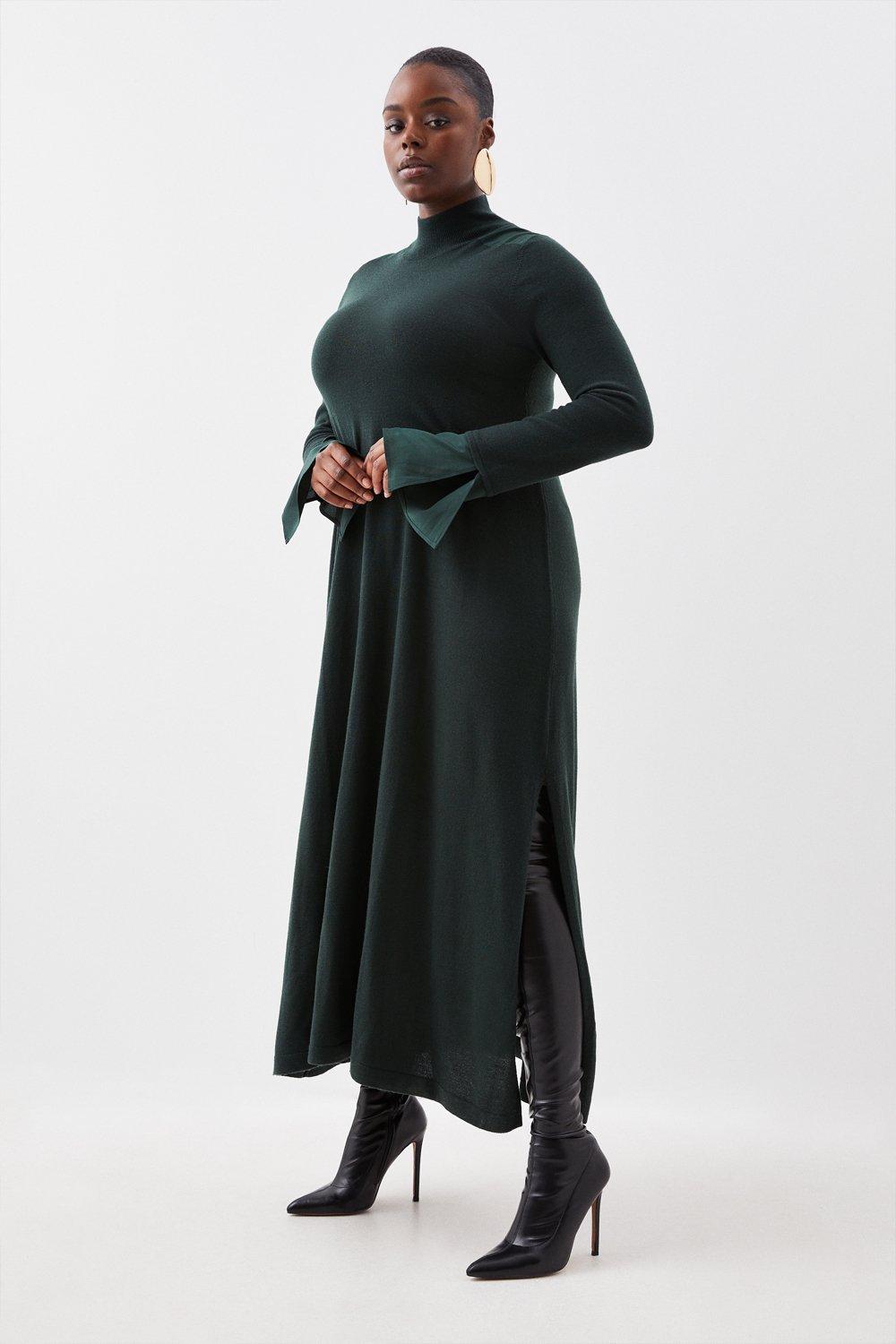 Plus Size Silk Cuff Maxi Knit Merino Dress