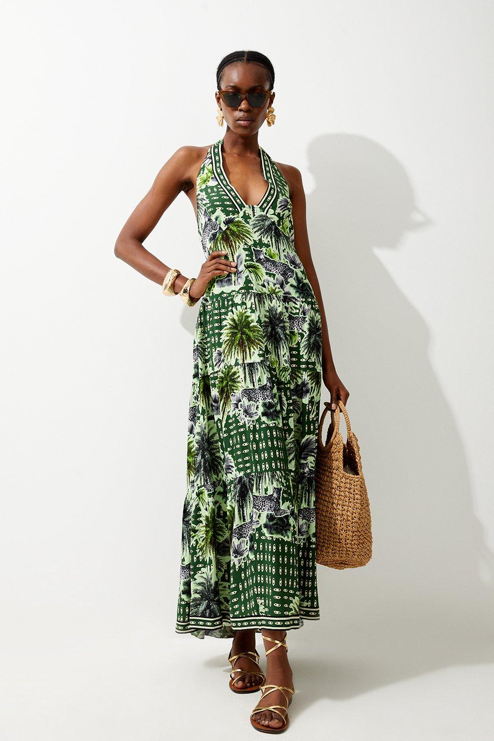 Summer Palm Tiered Maxi Dress