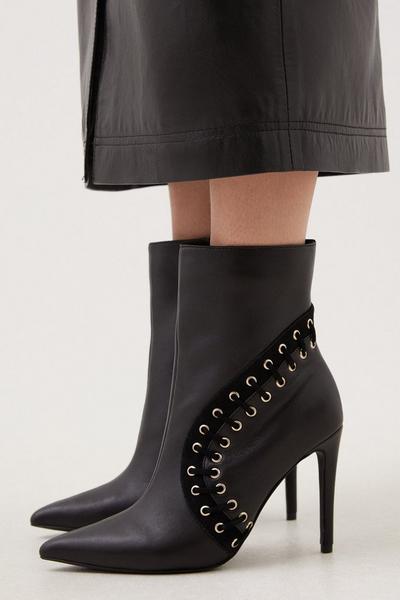 Leather And Suede Eyelet Heeled Boot