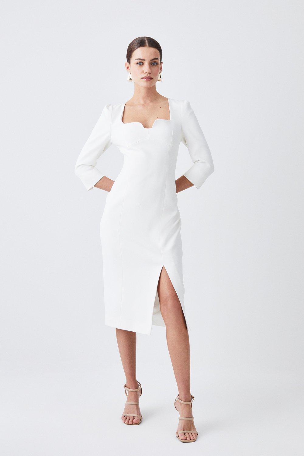 Petite Structured Crepe Sweetheart Neck Midaxi Dress