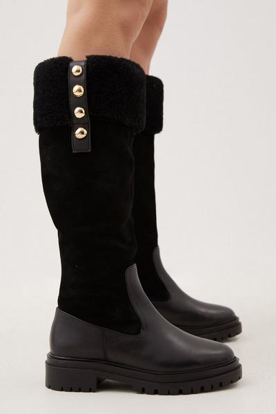 Leather Shearing Knee High Boot