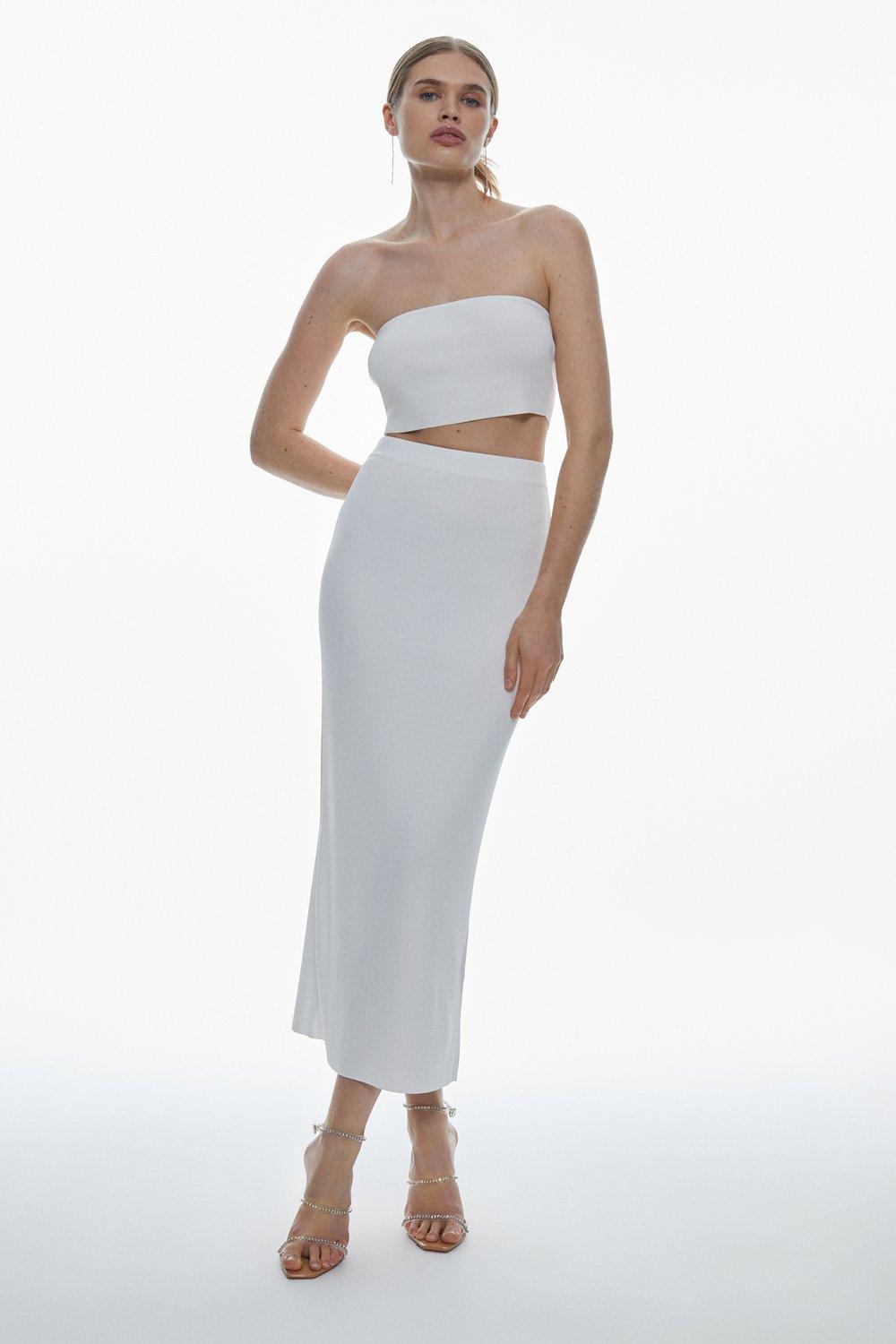 Knit Viscose Blend Top & Column Midaxi Skirt Set