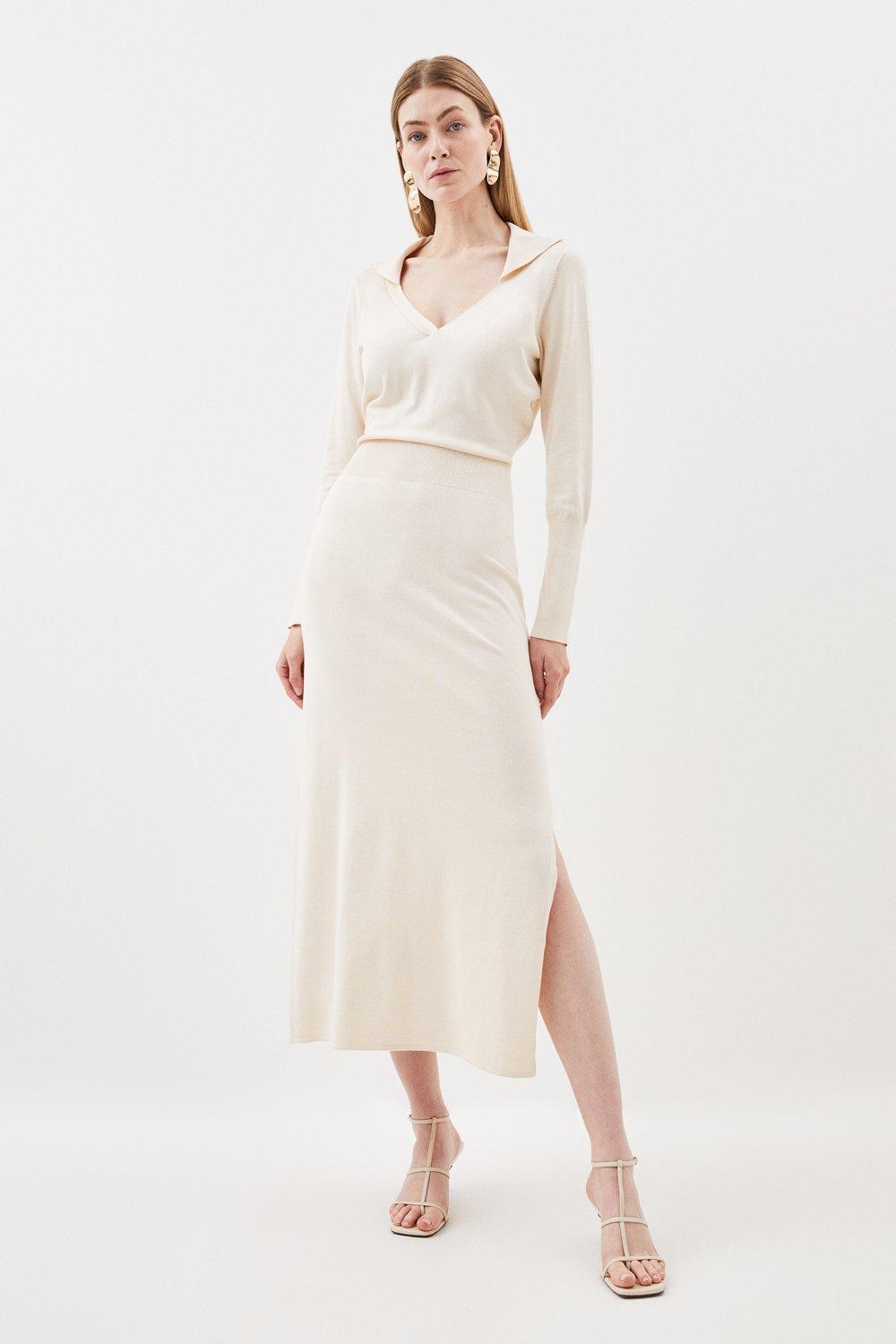 Viscose Blend Soft Touch Fly Collar Knitted Midaxi Dress