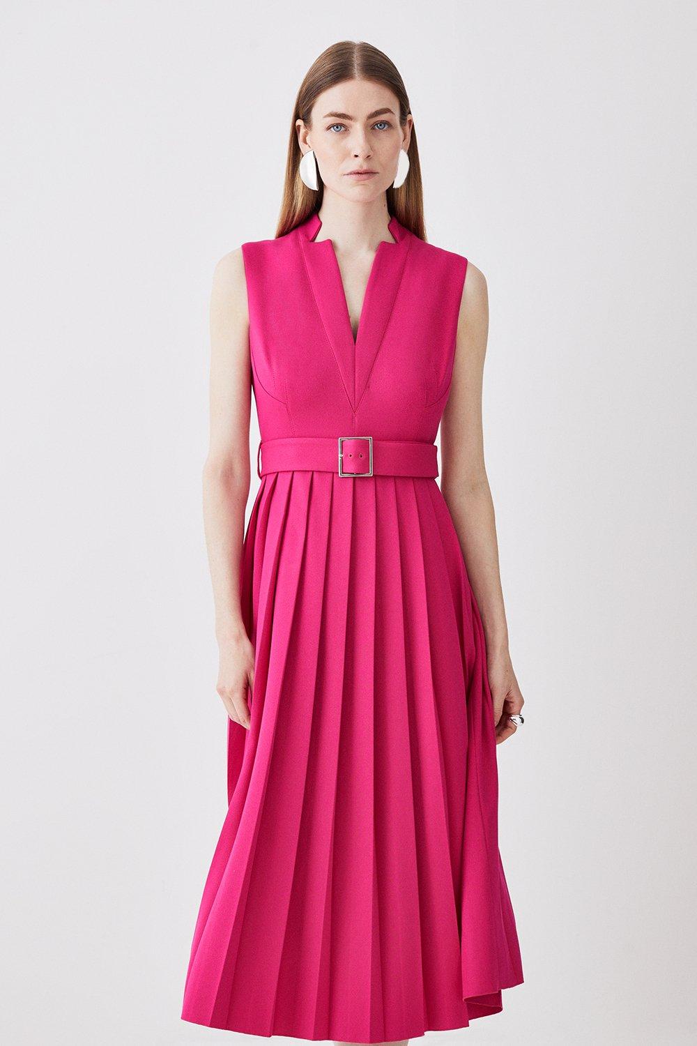 Structured Crepe Forever Pleated Sleeveless Midi Dress