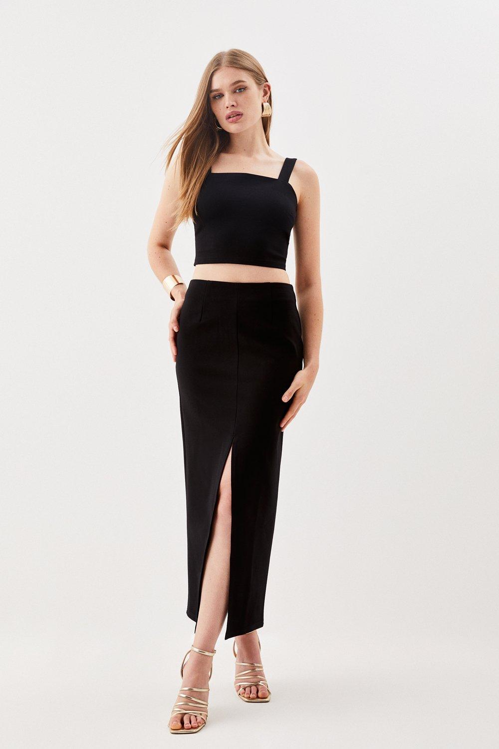 Ponte Strappy Crop Top And Split Front Skirt Jersey Set