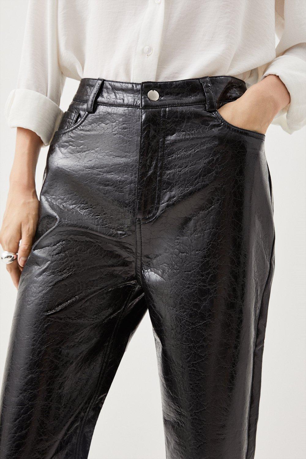 Black Faux Leather Straight Leg Tailored Trousers